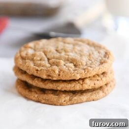 Spiced Gingerbread Cookie Butter Oatmeal Cookies 5 Three gingerbread oatmeal cookies stacked on white napkin.