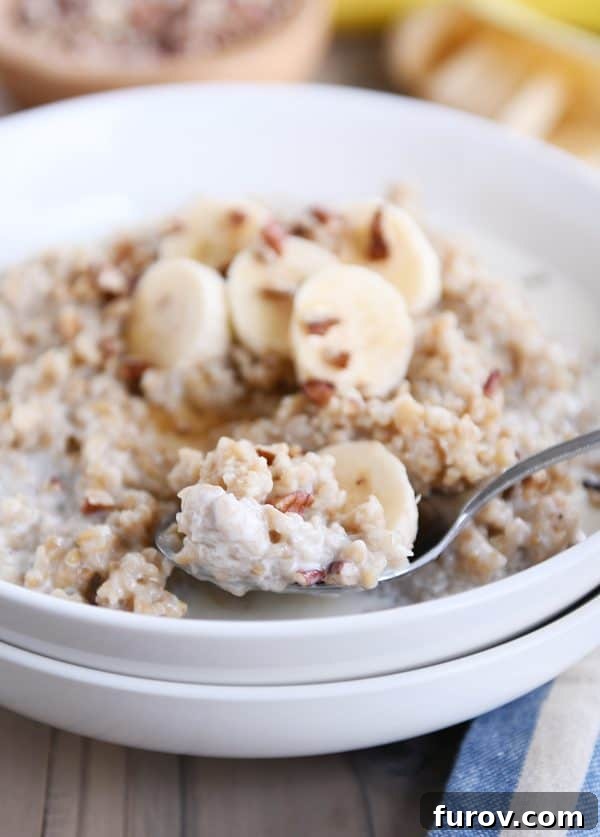Comforting Instant Pot Banana Bread Steel Cut Oats 3 Spoonful of Instant Pot banana bread steel cut oats.