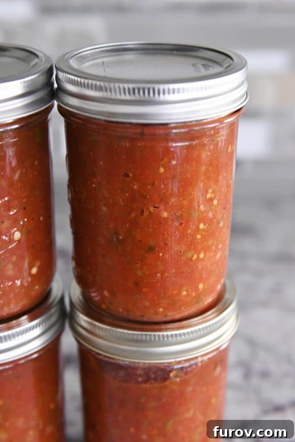 The Essential Home Canning Collection My Best Books Recipes and Resources 2 Beautiful jar of home canned salsa, a testament to successful food preservation.