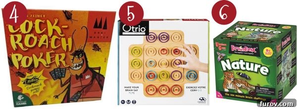 Mel Holiday Games Top Picks 4 A colorful array of popular board games including Otrio Le, Cockroach Poker, and Skillmatics (Guess in 10), showcasing diverse game night options.