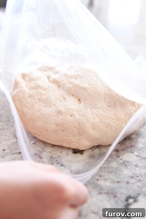 Irresistible Homemade Pretzel Bites 11 Risen pretzel bite dough in ziploc bag.