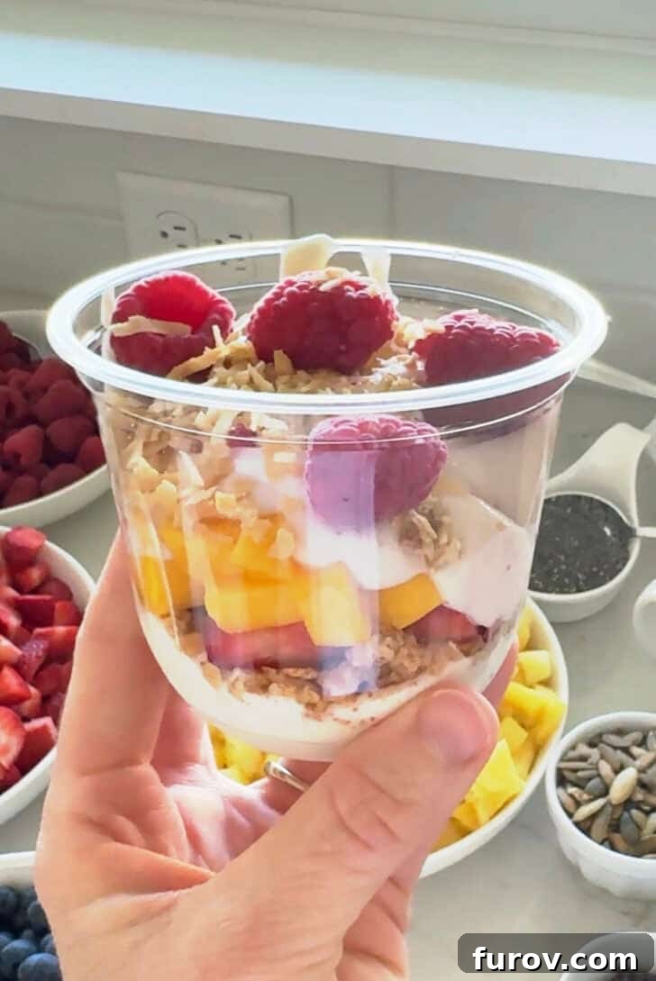 Clear cup with build-your-own yogurt parfait.